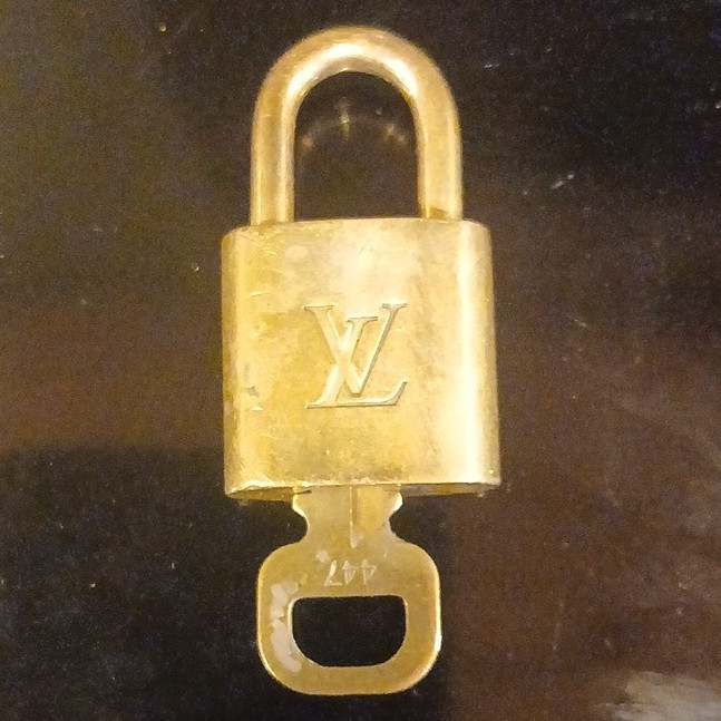 Louis Vuitton Gold Padlock Lock w/ Key, LV Logo Designer Accent