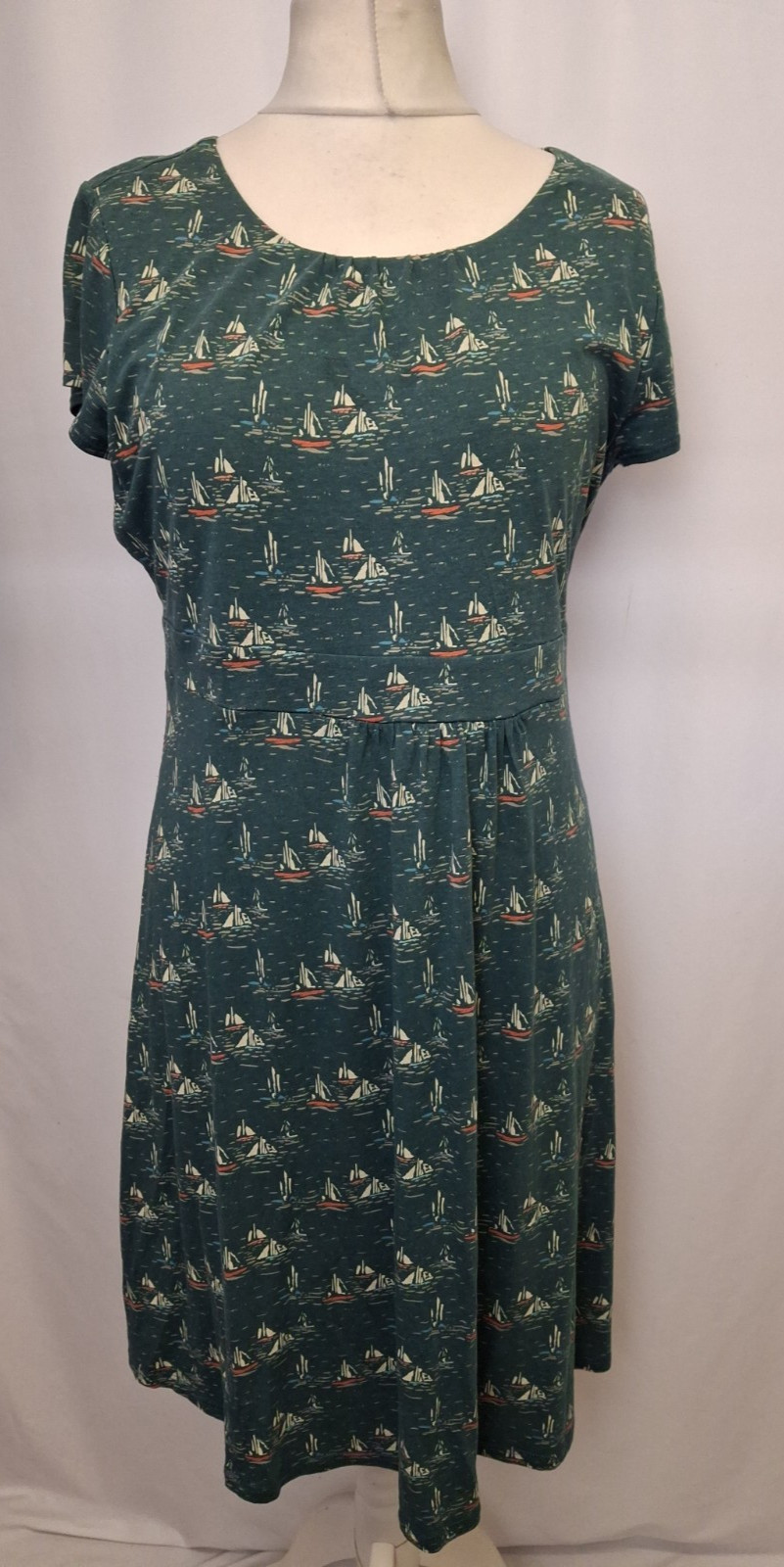 Seasalt Cornwall Carnmoggas dress dark green marine boat print uk16 E5671