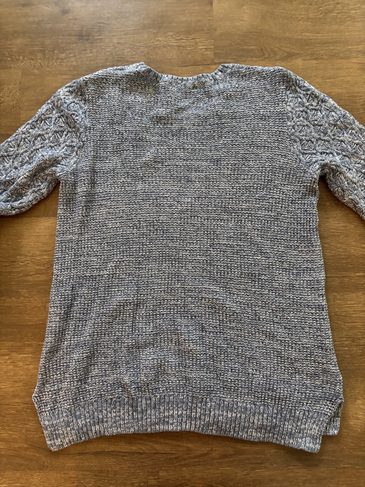Jeanne Pierre Vintage Pullover Cable Knit Blue/White Cotton Sweater Women Large