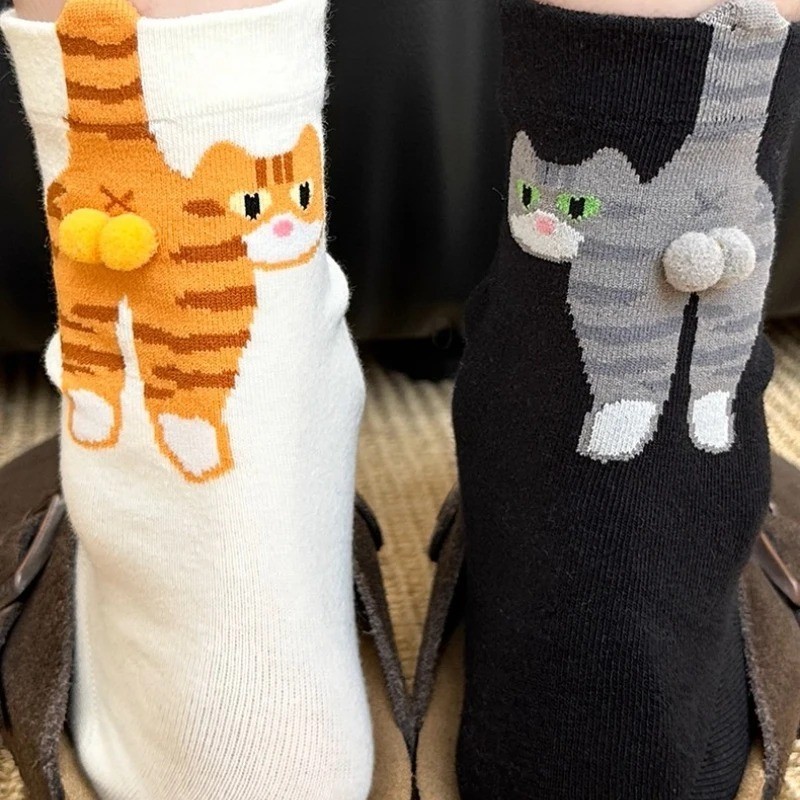 Cartoon Cat Butt Socks Funny 3D Animal Cotton Mid Tube Socks Cute Gift Idea