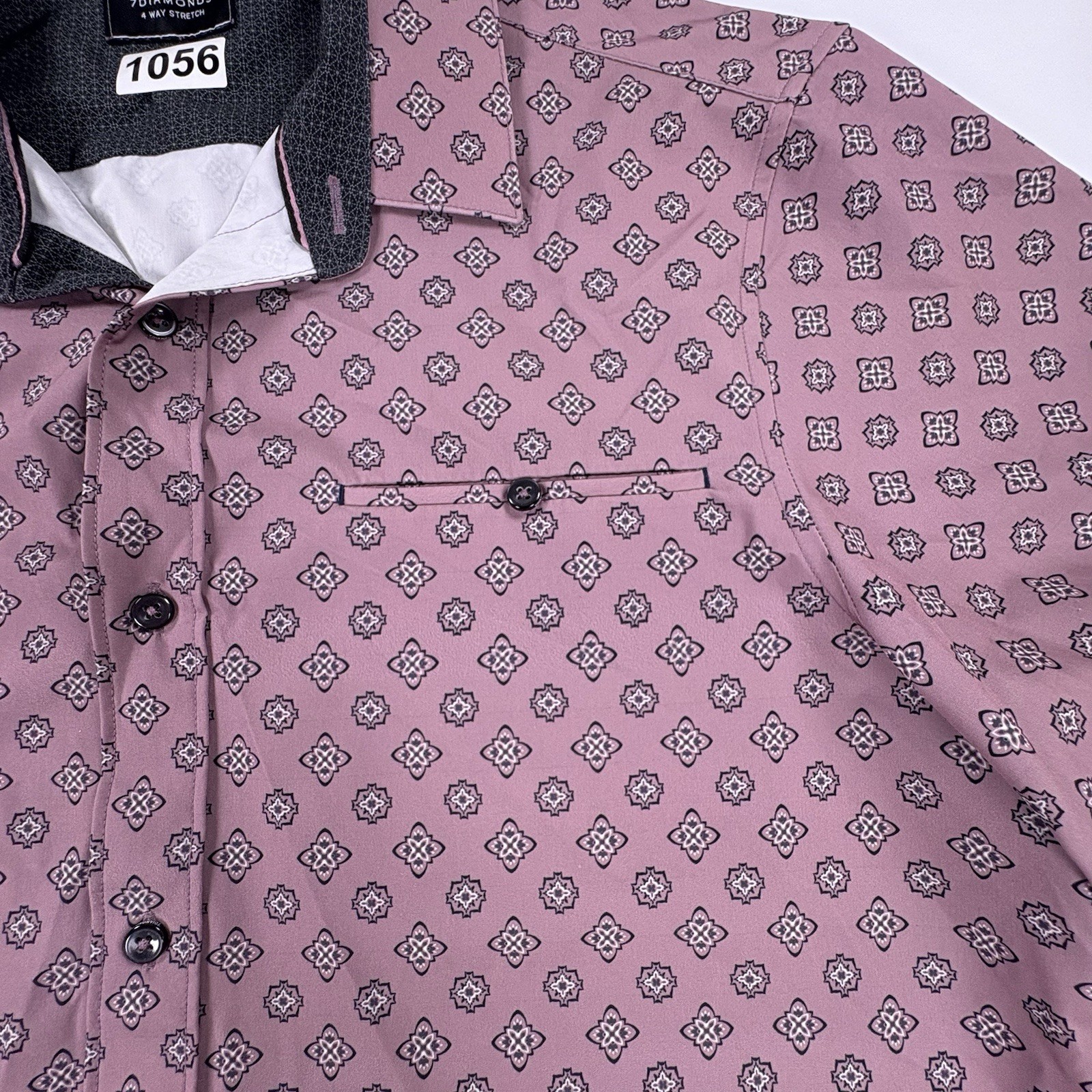 7Diamonds Kalahari 4 Way Stretch Shirt L Mauve Button Up Performance Geometric