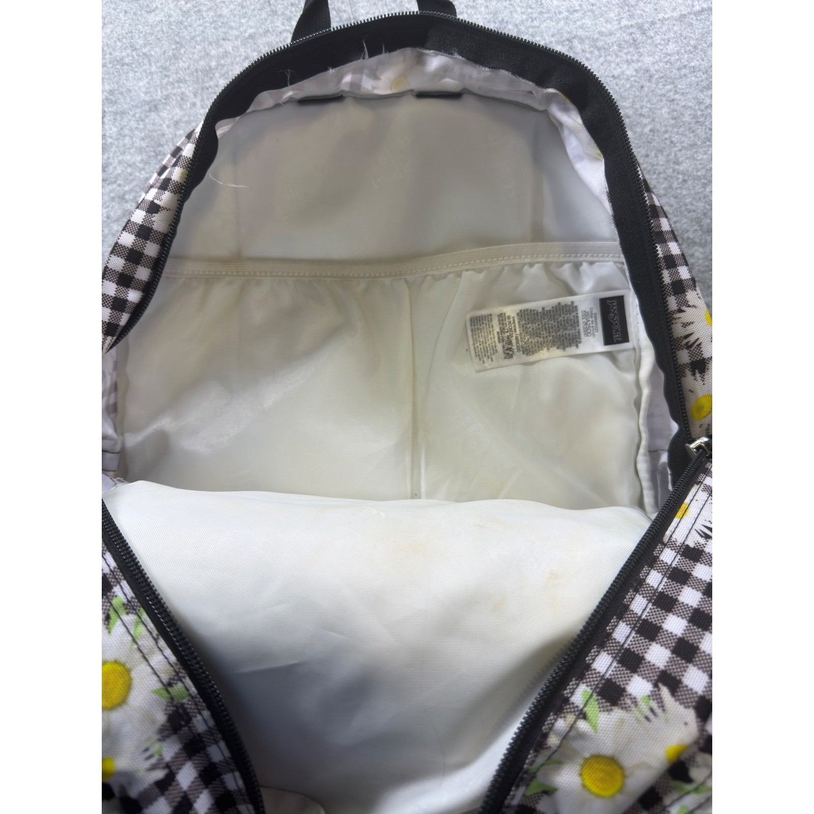 JanSport Cool Student Backpack Kids OS Black White Daisy Gingham Floral Bag