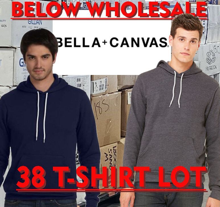Below WHOLESALE Blank 38 asst SM M Bella+Canvas 3719 Navy Grey HOODIE Bulk Lot