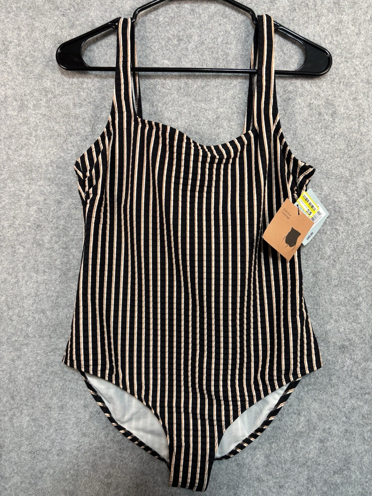 Shade & Shore Black Stripes One-Piece Bathing Suit Size Medium 8-10 NWT $40