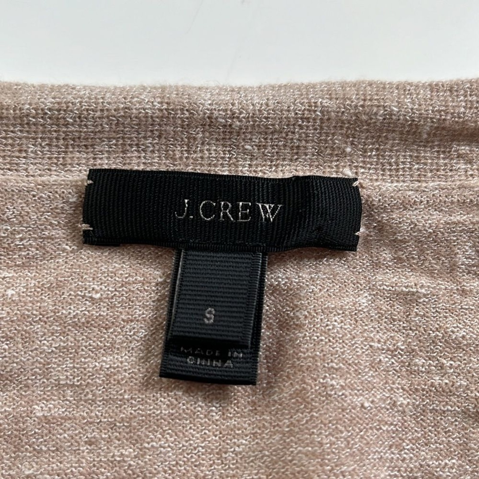 J.crew merino wool linen blend tan v-neck sweater S | costal euro summer preppy