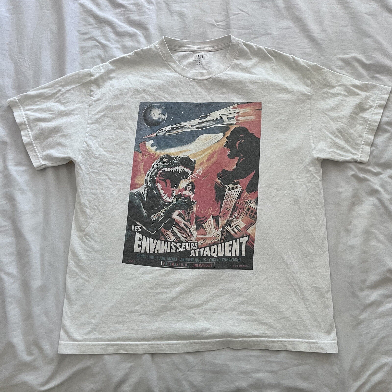 J Galt Retro Monster Movie Men’s Graphic T Shirt XL Godzilla & King Kong White