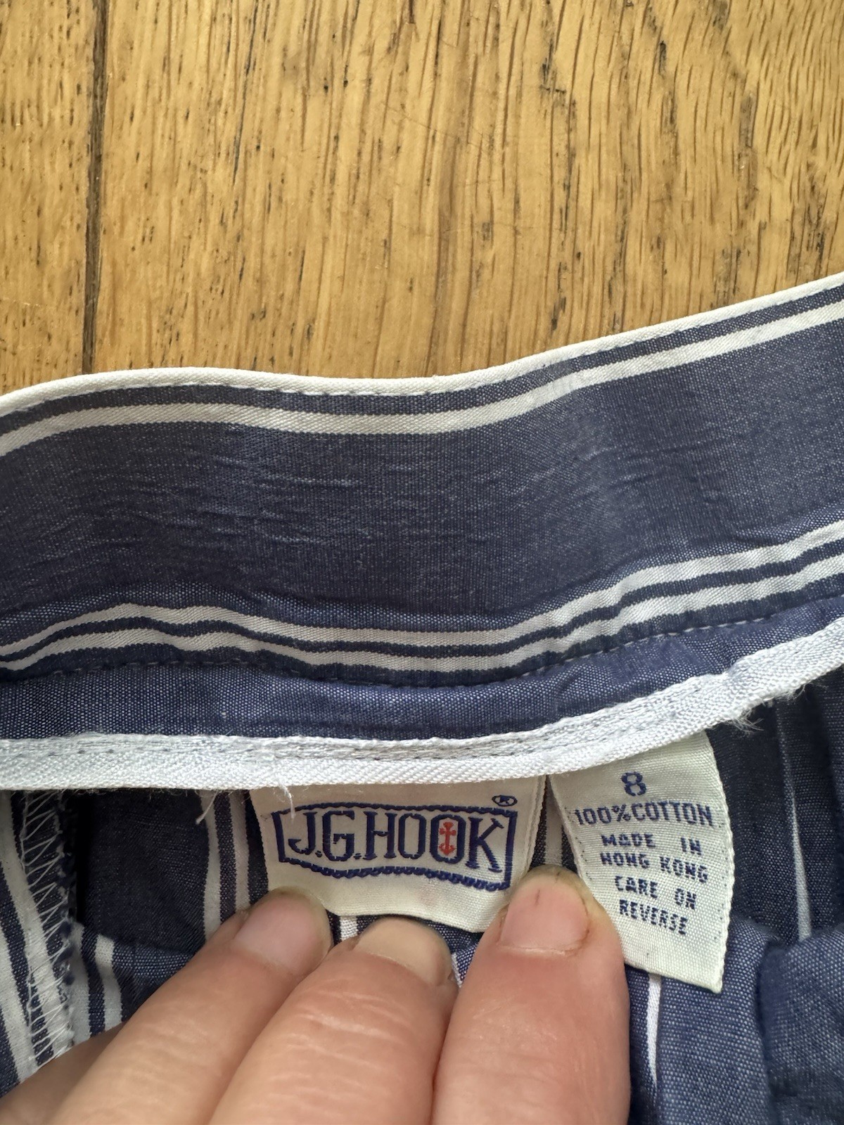 Vintage J.G. Hook Blue & White Stripe Button Front Midi Skirt UK 8 100% Cotton