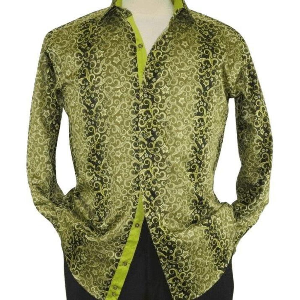 Men Shirt J.Valintin Turkey-Usa 100% Egyption Cotton High Collar 1646-08 Olive