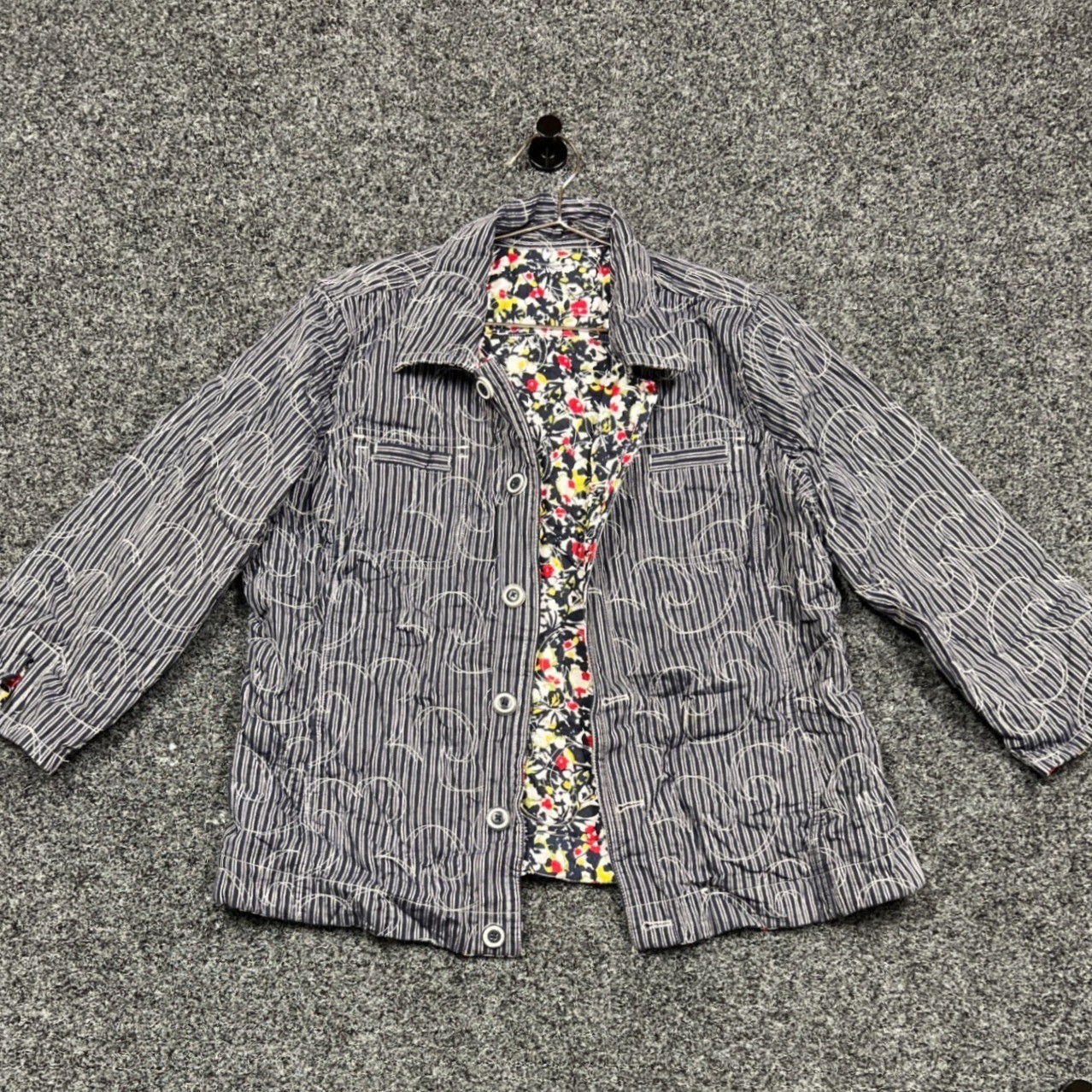 Reversible Quilted Jacket L/XL Navy Floral Print Button Front Cottagecore Boho