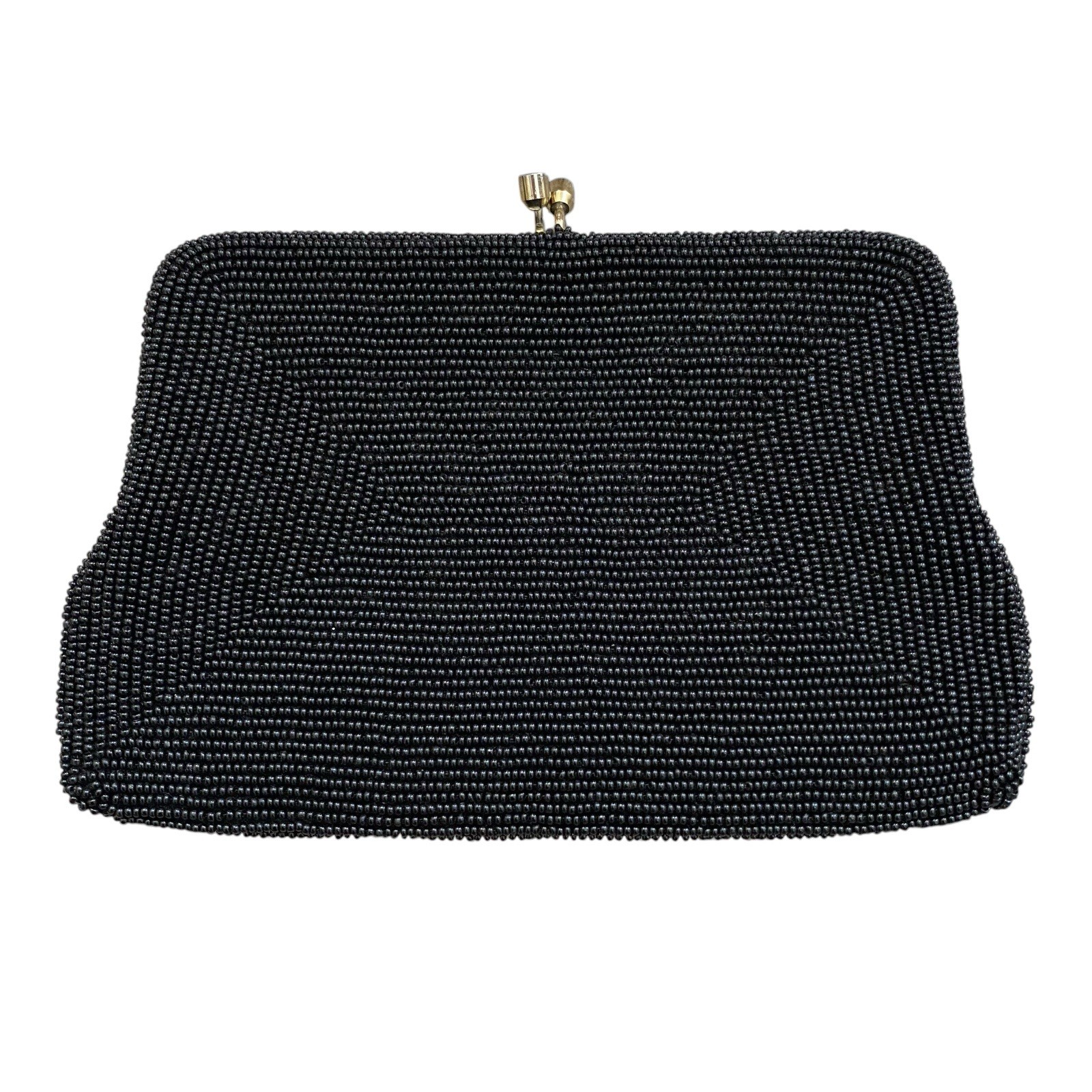 Vintage Beaded Art Deco Mini Bag Clutch 6.75×4.5″ Black Evening Made Japan