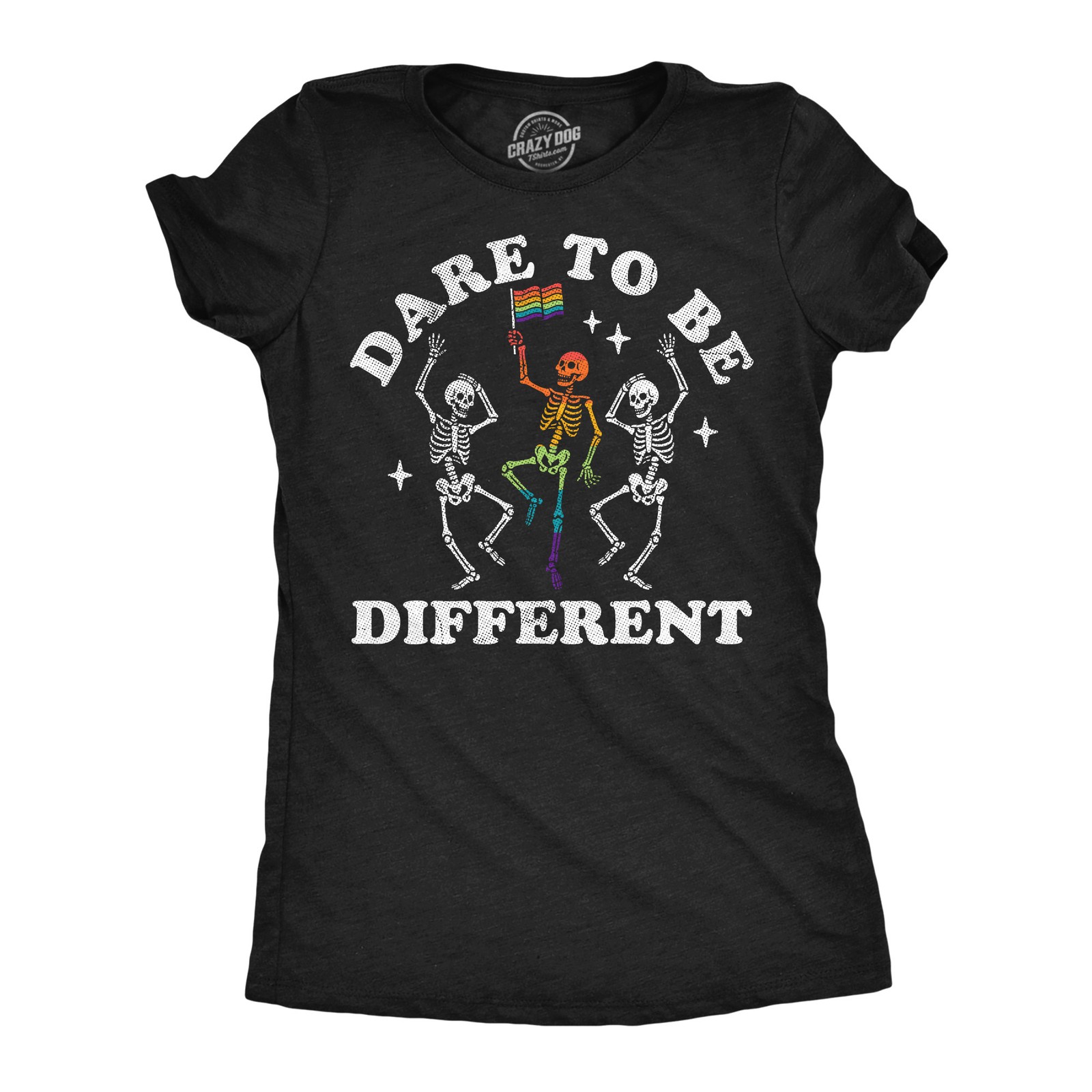 Womens Funny T Shirts Dare To Be Different Awesome Rainbow Skeleton Graphic