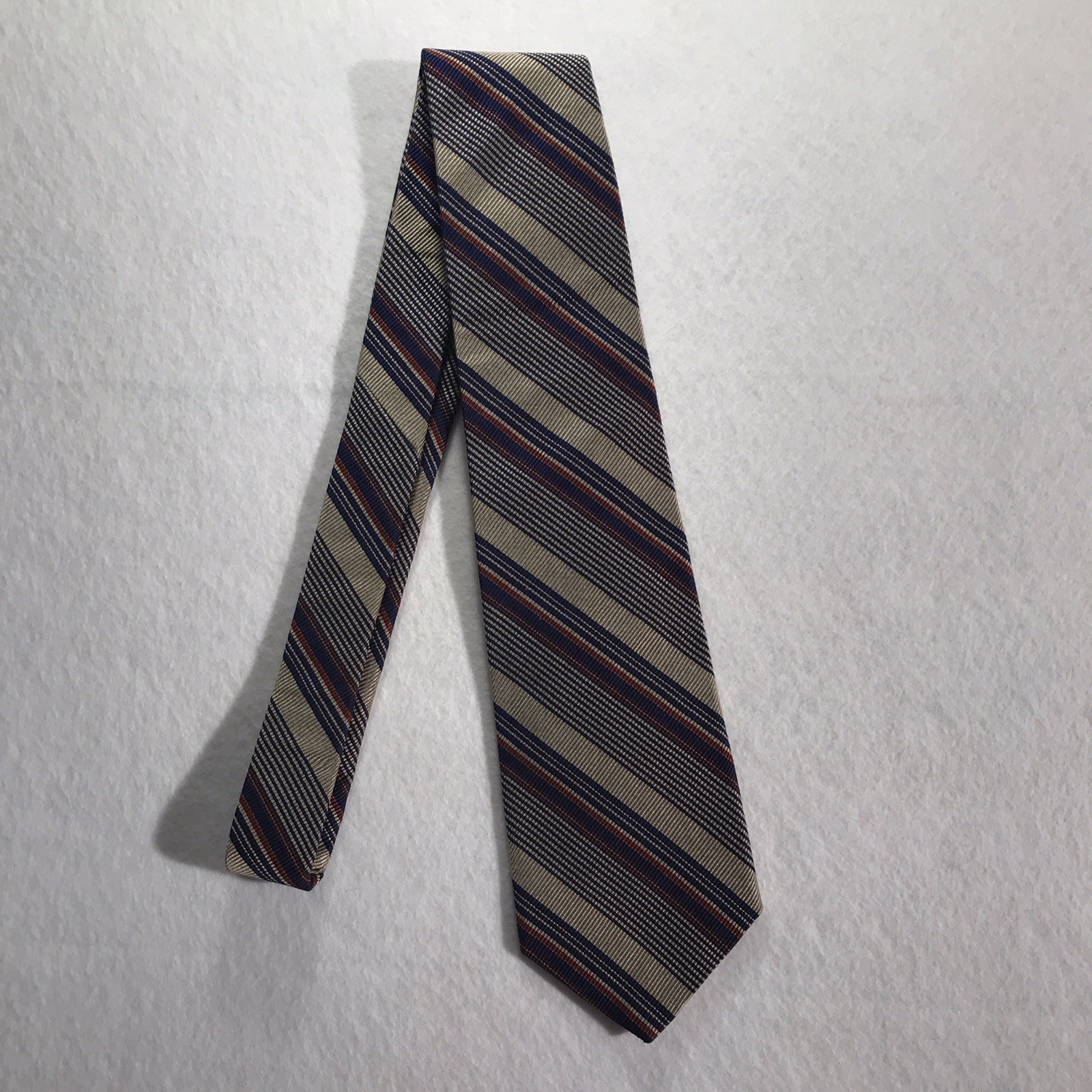 Robert Talbott Handmade Silk Striped Men’s Pointed Tie Beige Navy Red