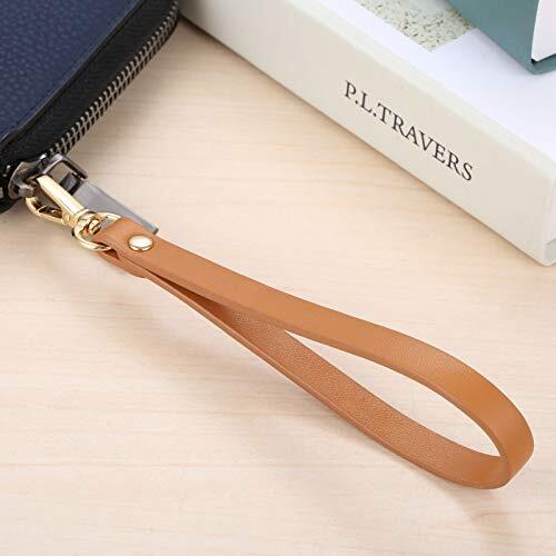 15 * 0.8cm Short Purse Strap Genuine Leather Wristlet Keychain Handle Rope Tan