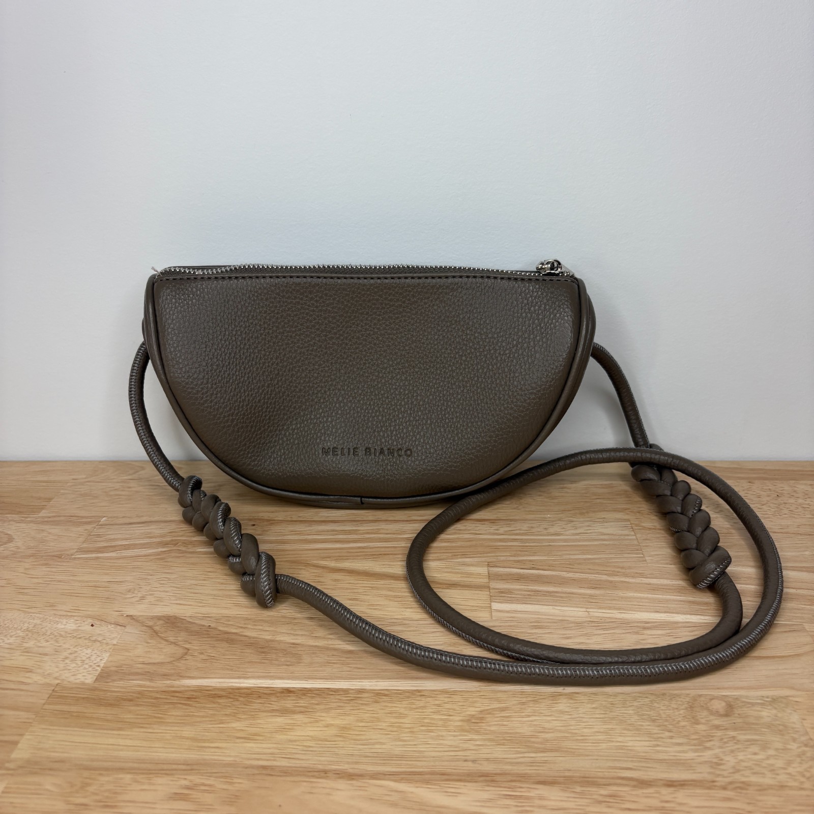 Melie Bianco Dark Beige Braided Cross Body Bag Small Vegan