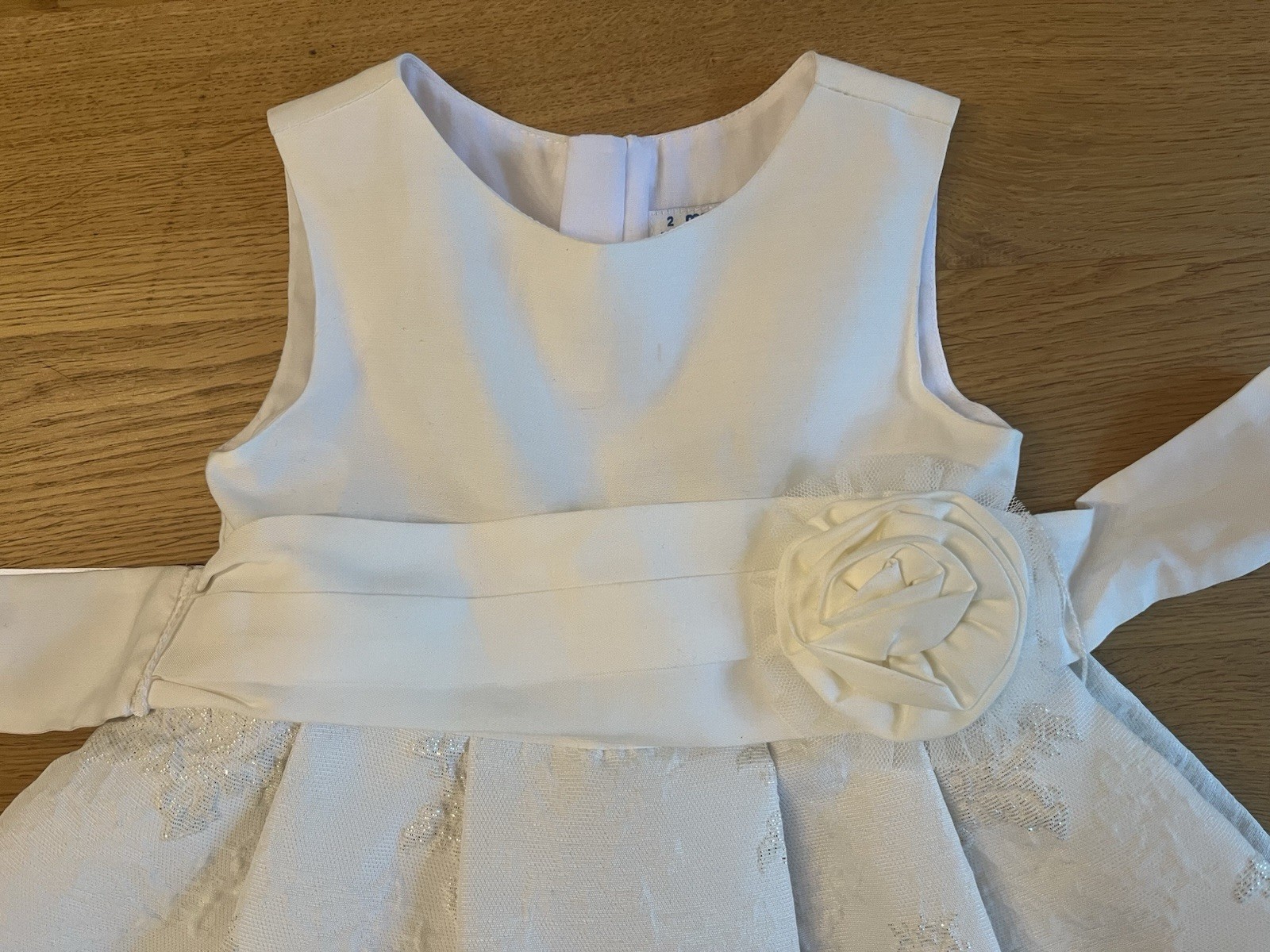 Mayoral White Baby Dress With Shimmer Embroidery And Sash, Size 2