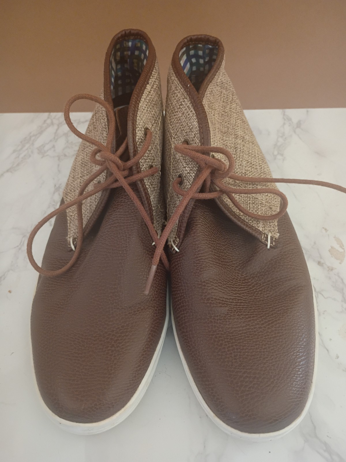 Ben Sherman Men’s Brown/Beige Lace-Up Casual Sneakers Round Toe
