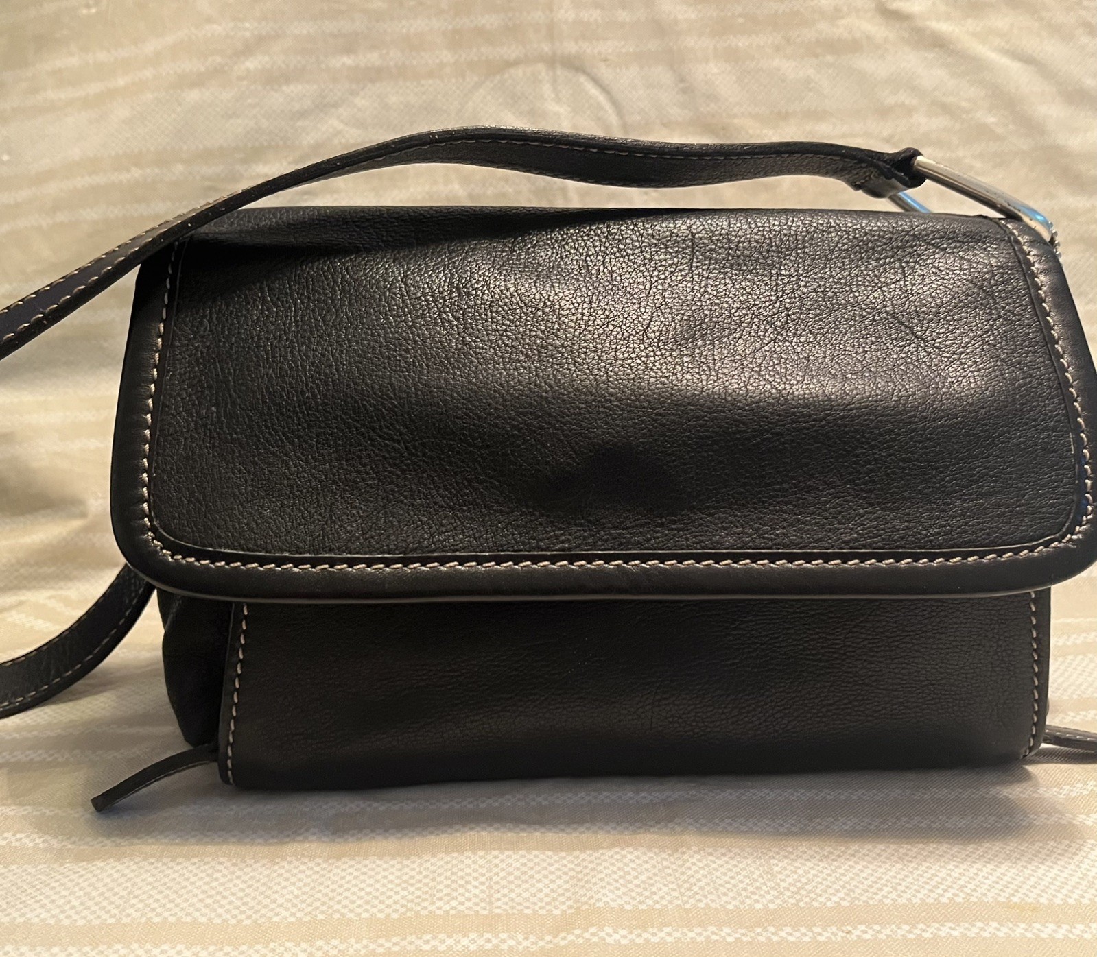 Vintage Black Leather Fossil Shoulder Organizer Bag