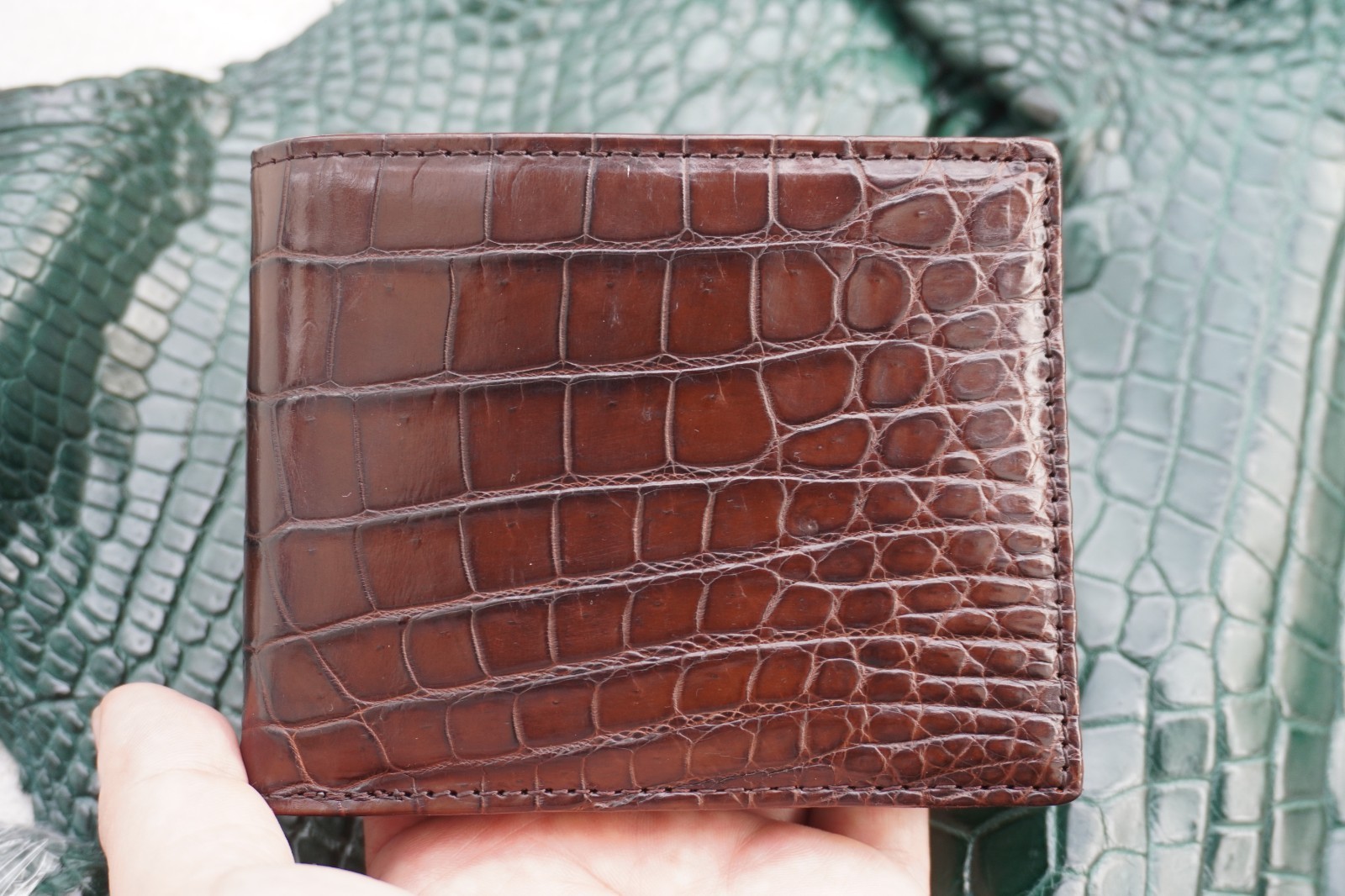 Double Side Genuine Brown Crocodile Belly Leather Skin Men’s Bifold Wallet #Y30