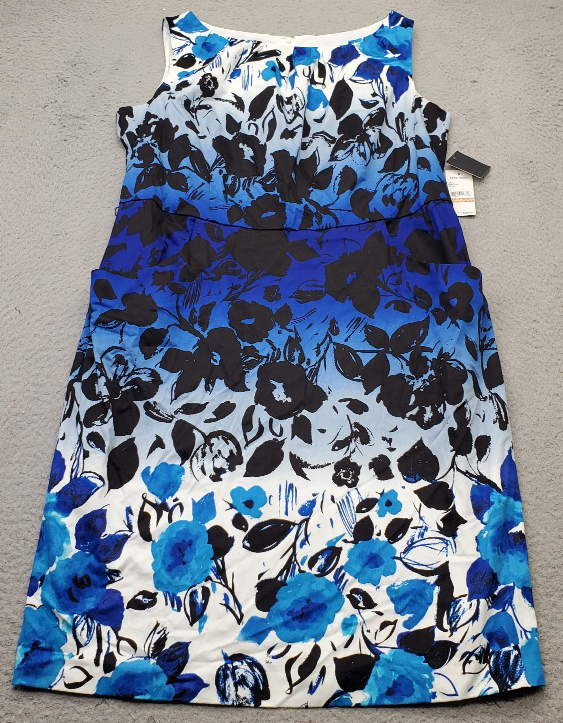 Nine West Sheath Dress Womens 14W Multi Floral Printed Scuba Sleeveless Back Zip