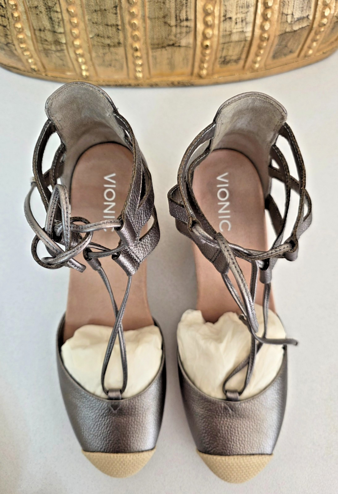 VIONIC Aruba Calypso Orthotic Lace Up Espadrilles Wedge Pewter Size 9 NEW IN BOX