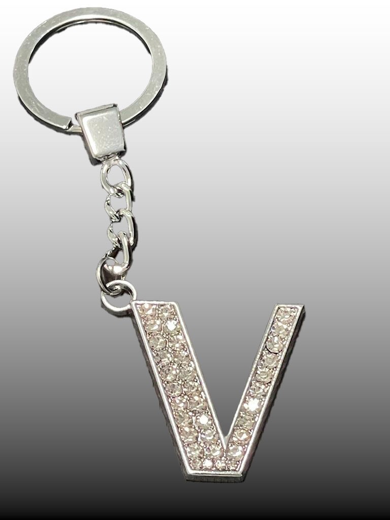 Sparkling Silver Rhinestone Letter Keychain