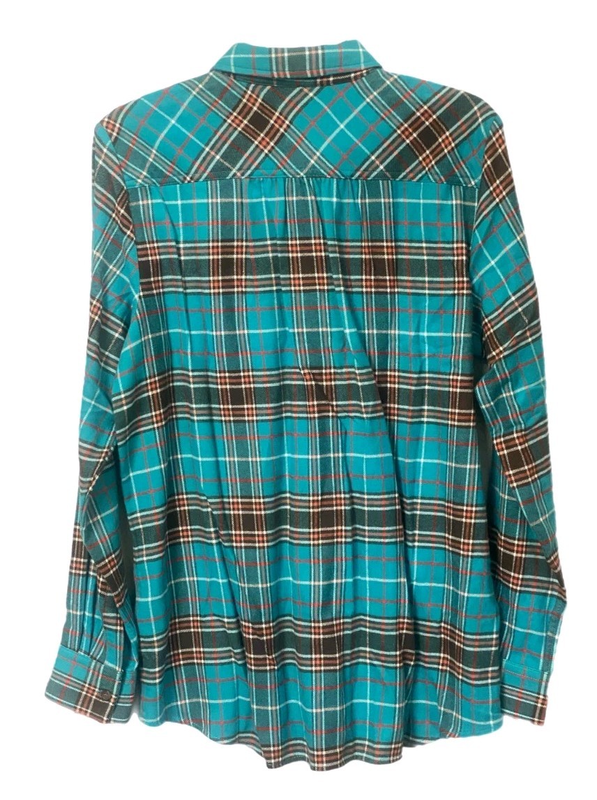 Lands End Womens Boyfriend Flannel, Spa Blue/Wood Plaid, S, M, NWT SHIPS FREE