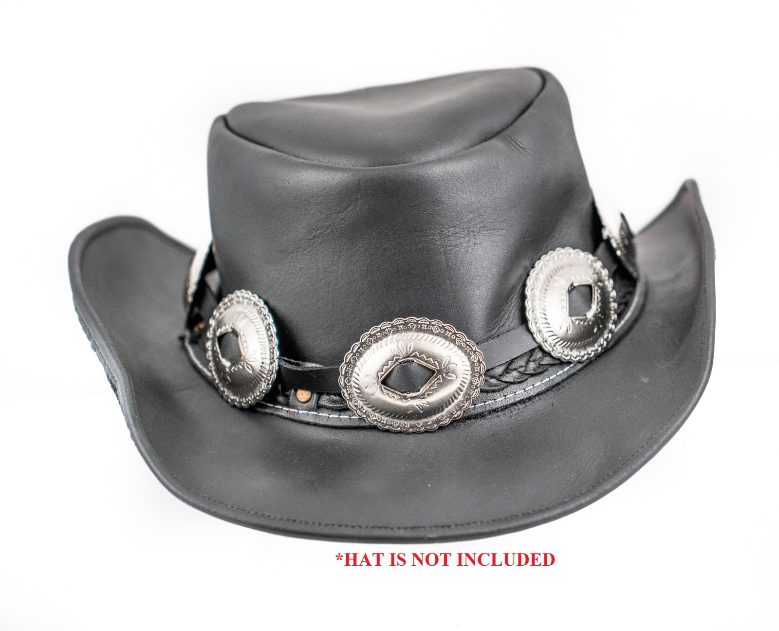 Hat Band Oval Silver Steel Western Concho Leather Band Hat Is Not Included