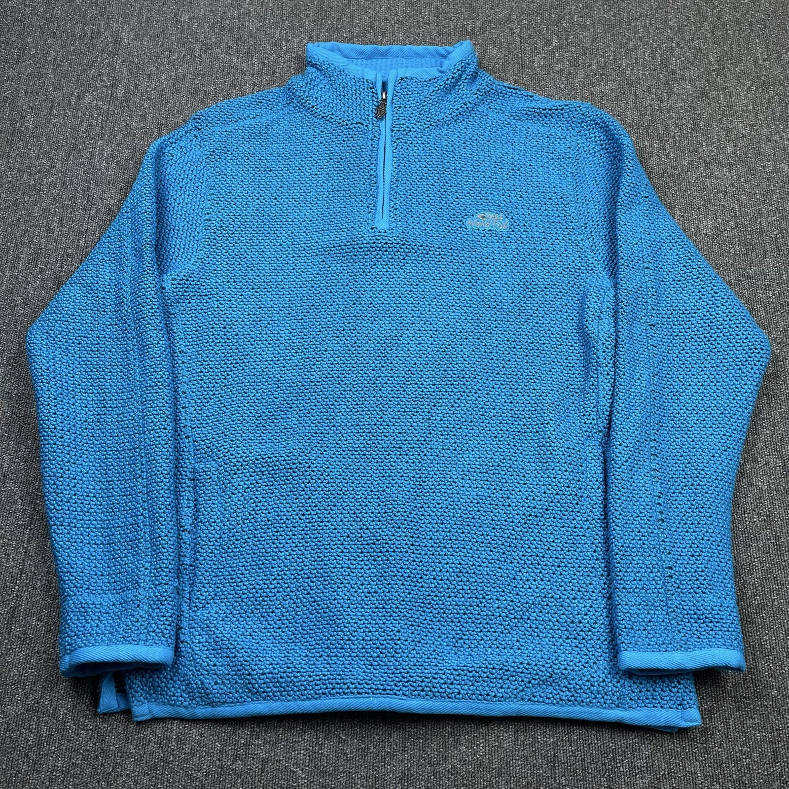 Weird Fish Jumper Men Large Blue 1/4 Zip High Neck Pockets Macaroni Knit Outdoor