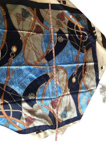 Elegant Navy Blue Polyester Scarf Silk Feel Paisley Square, Neck Head Waist Wrap