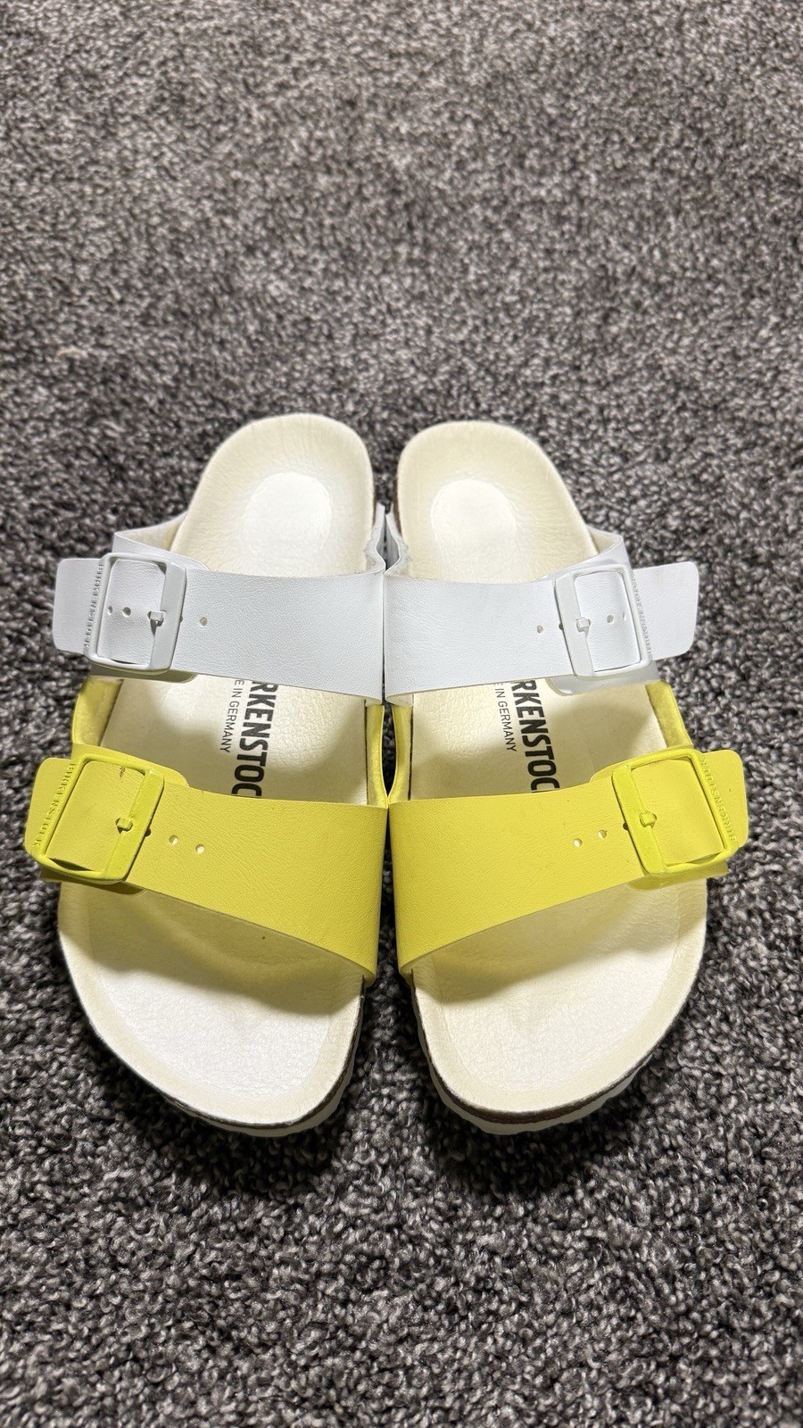 Birkenstock Arizona Split White/Lime Sour Birko Flor Reg Size 8 In Women