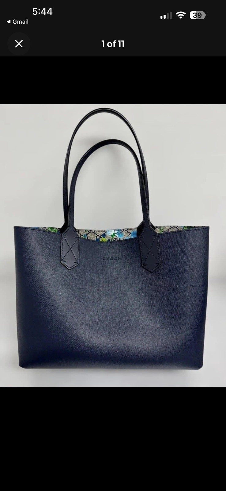 Gucci Reversible Tote Bag GG Blooms Black Leather Women’s Pre-owned From Japan