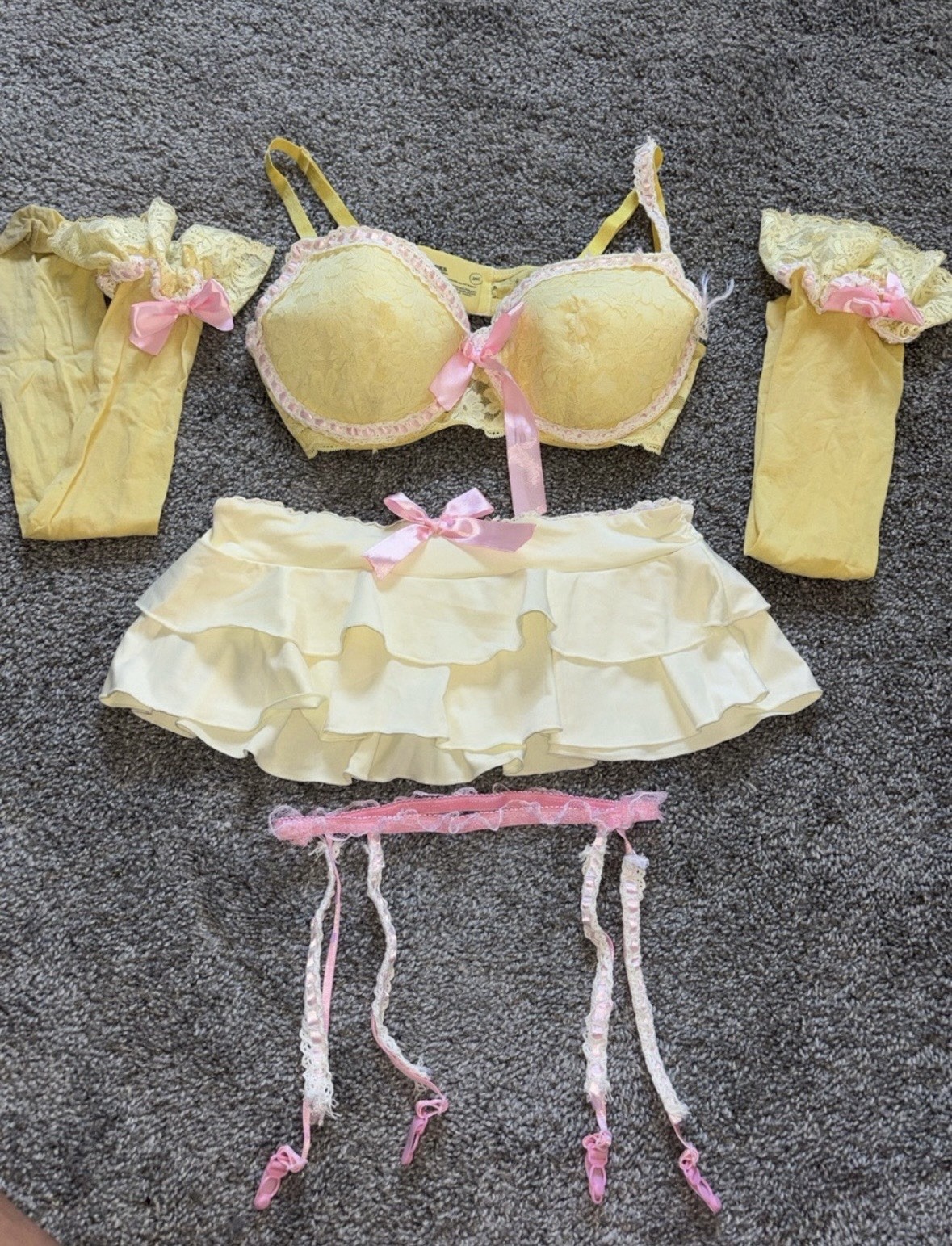 HOUSE BUNNY/ TRASHY LINGERIE Custom Inspired Yellow & Pink Lace Lingerie Set
