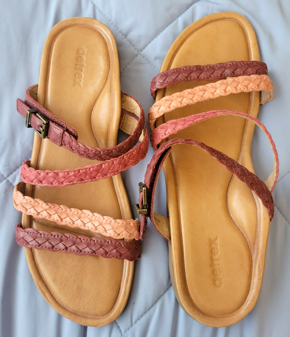 Aetrex Brielle Red Pink Braided Leather Strap Slide Sandals Size 40 US 9 – 9.5