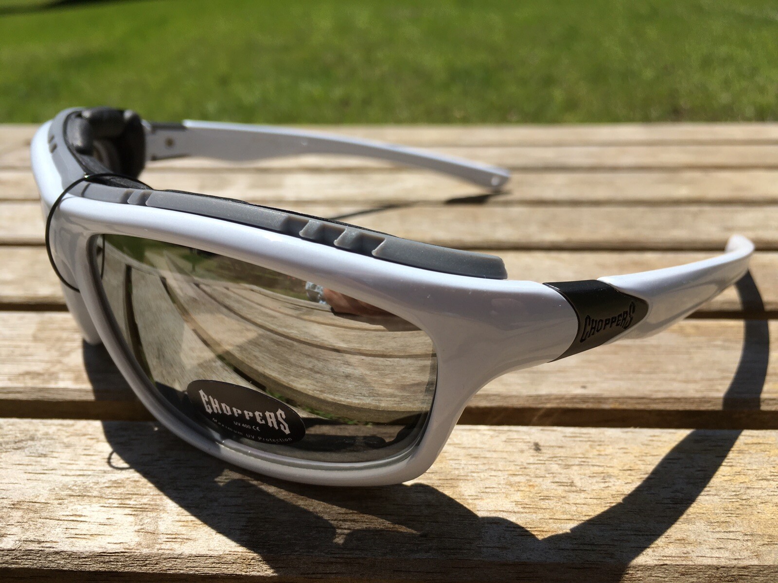Choppers CP92805 Padded Foam Sunglasses Motorcycle ATV Glasses White Mirror Lens