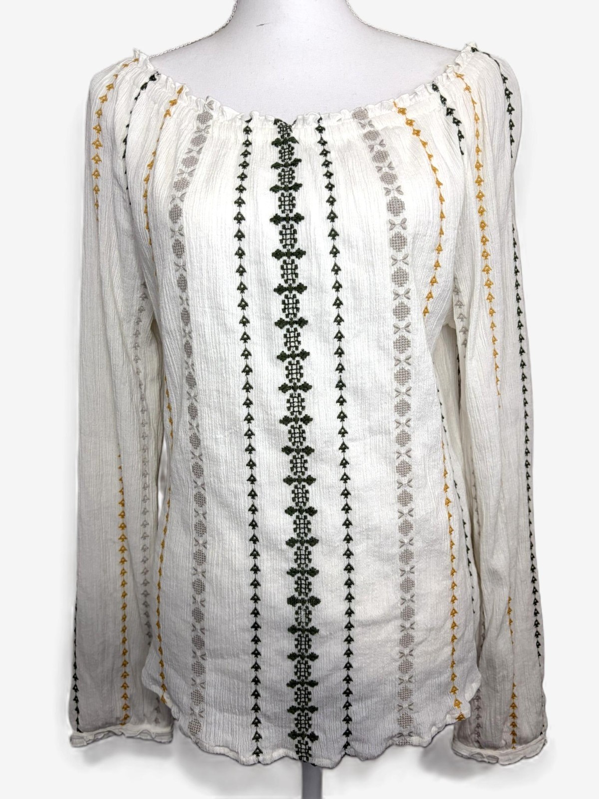 Karen Kane XL White Embroidered Boho Top 100% Cotton Long Sleeve Cottagecore EUC