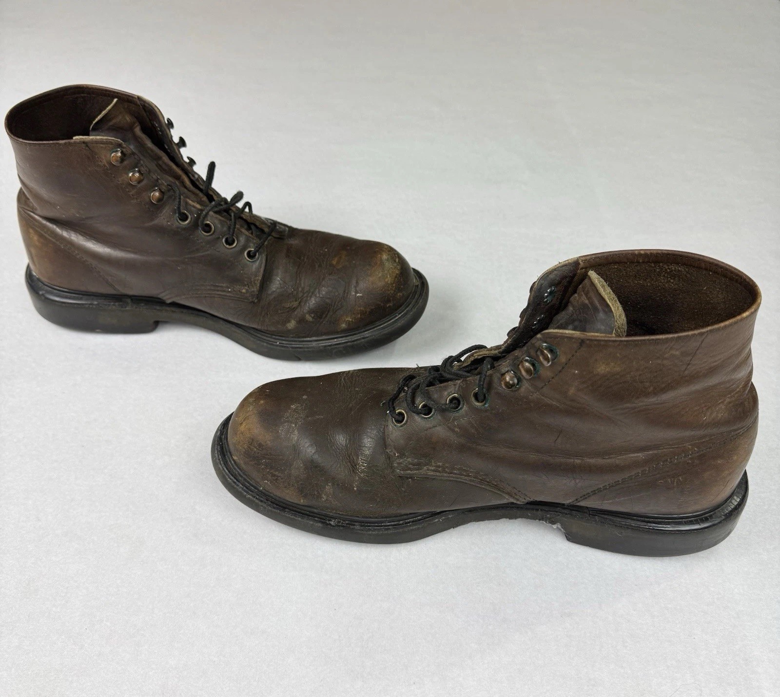 Vintage Red Wing 583 Brown Leather Work Boots USA Made Size 10 Distressed Patina