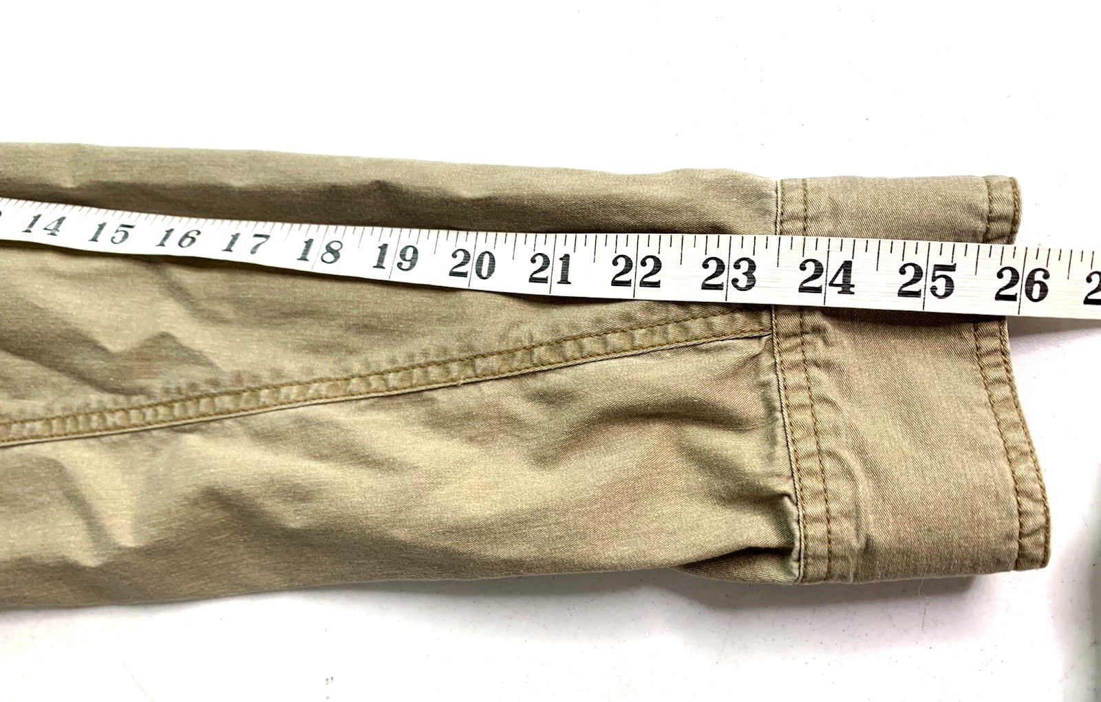 LL Bean Signature Men L Khaki Shirt Work Hunt Quilted Shoulder Slim Fit Safari