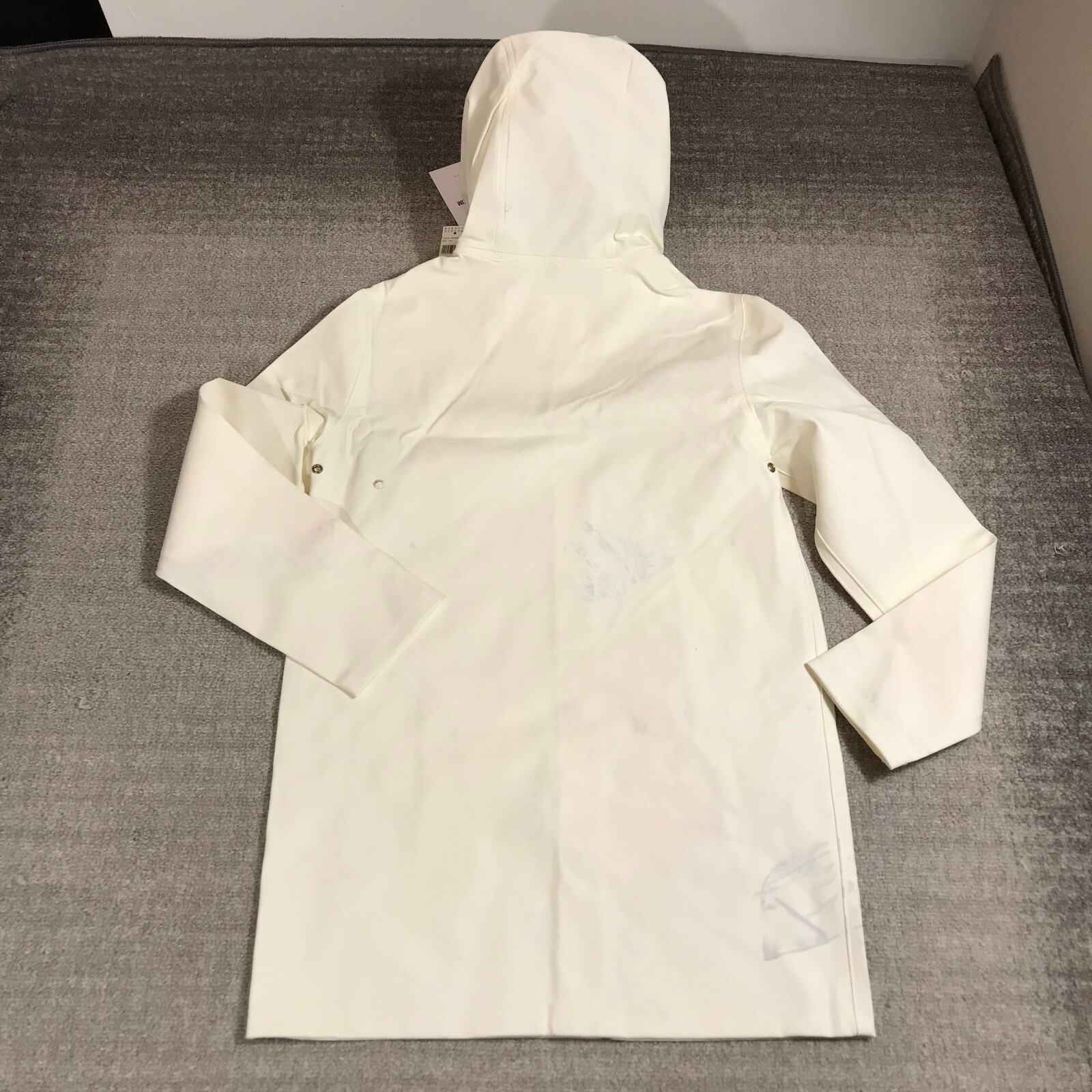 Stutterheim Stockholm Jacket Mens 2XS XXS Raincoat Hoodie Unisex White Thrased