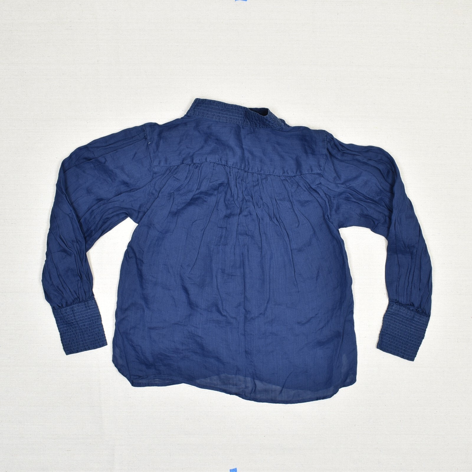 Banana Republic Women Blouse Long Sleeve High Neck 100% Ramie Blue Size S