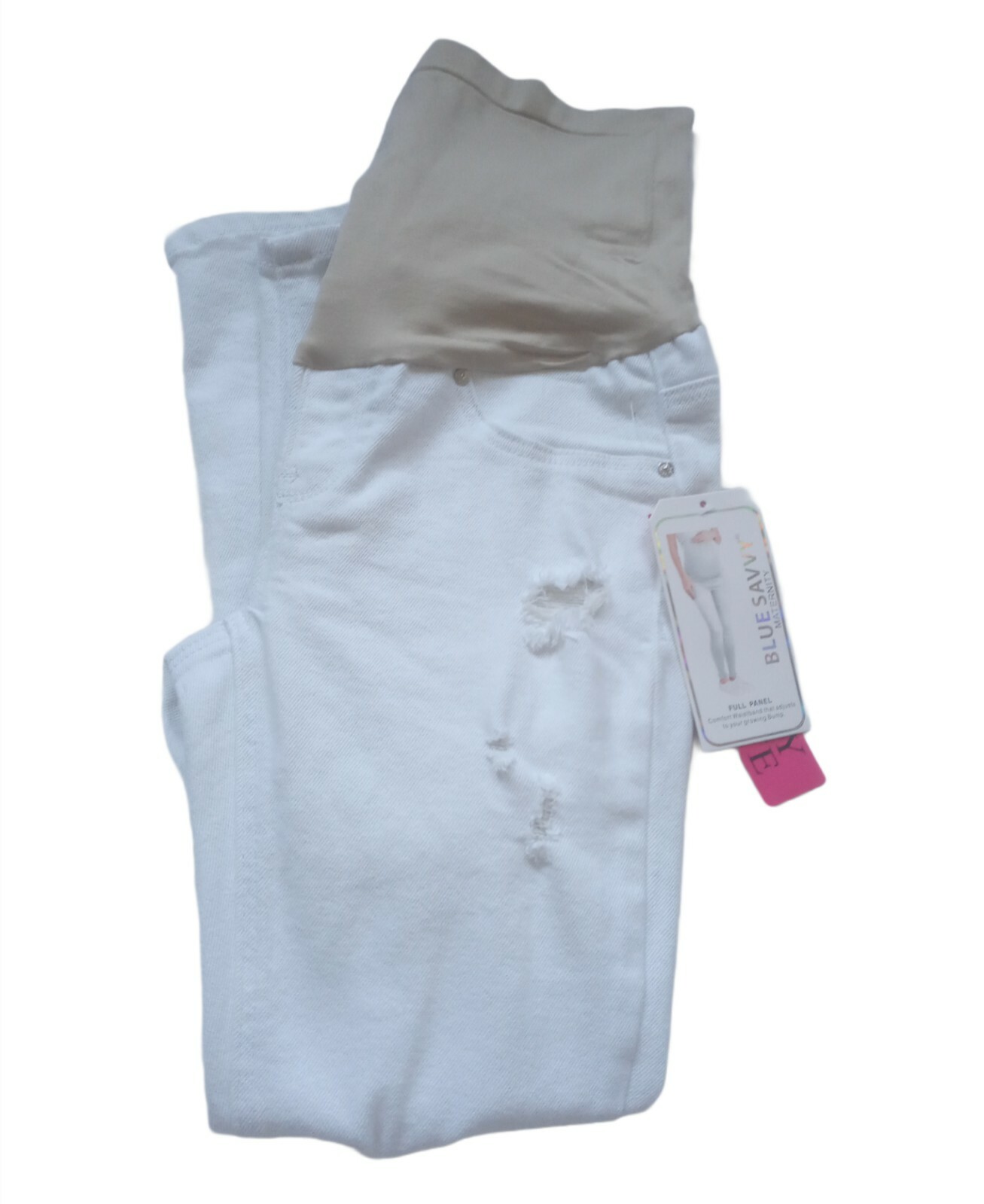 Blue Savvy Maternity Full Panel Women’s White Jeans Size Medium Distressed Denim