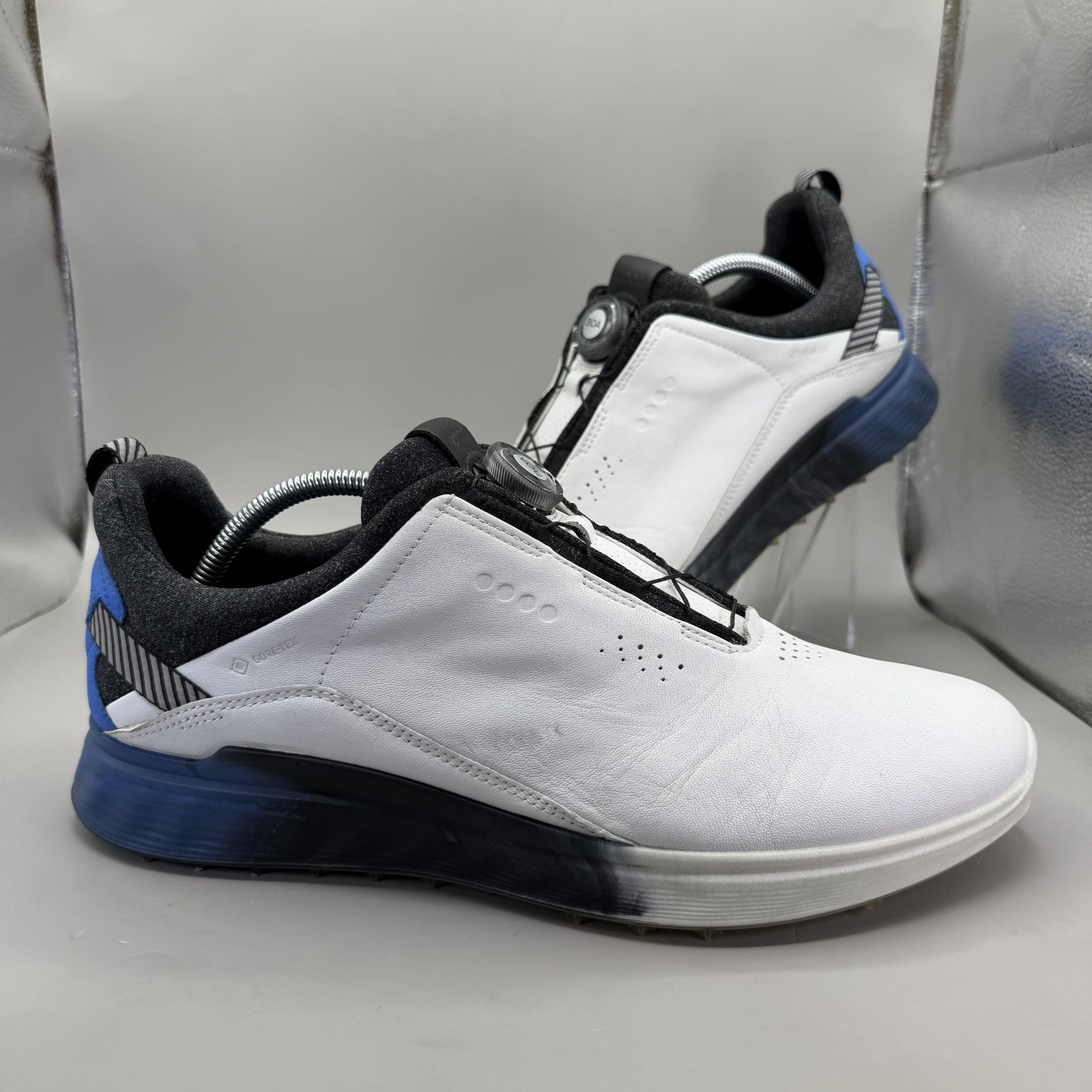 ECCO S-Three BOA Golf Shoes Mens Size 11-11.5/ EU 45 White Gore-Tex Spikeless
