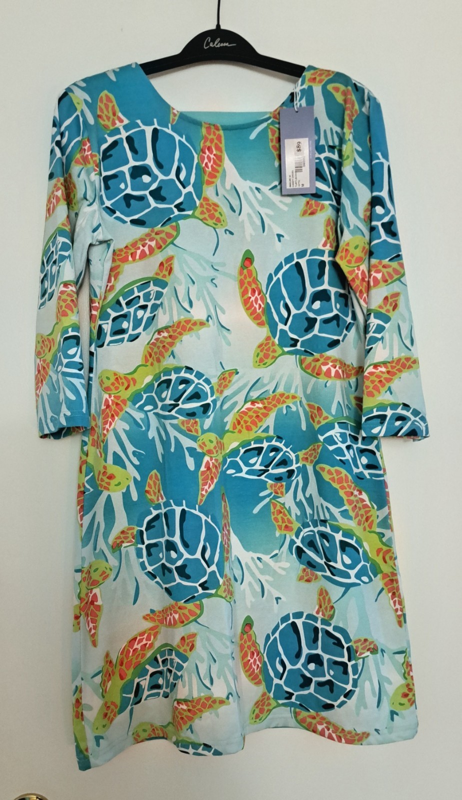 Ana Clare Summer Turtle Print Sleeveless Shift Dress Size M NWT