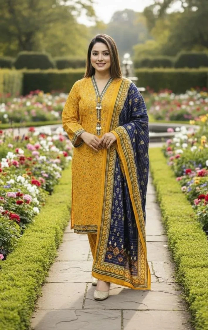 Multicolor Printed Lawn 3Pcs Stitched Suit for Pakistani Indian Women