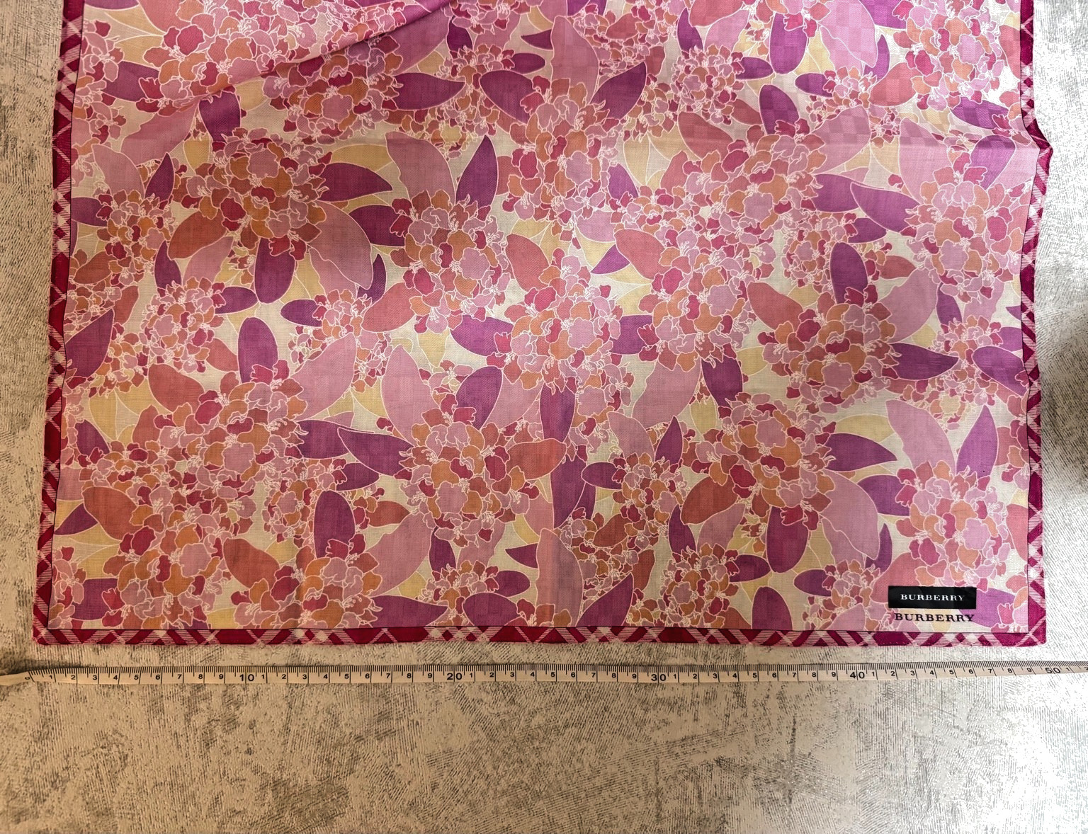 Burberry Handkerchief Floral Pink Nova Check Cotton Japan VTG 19.7in