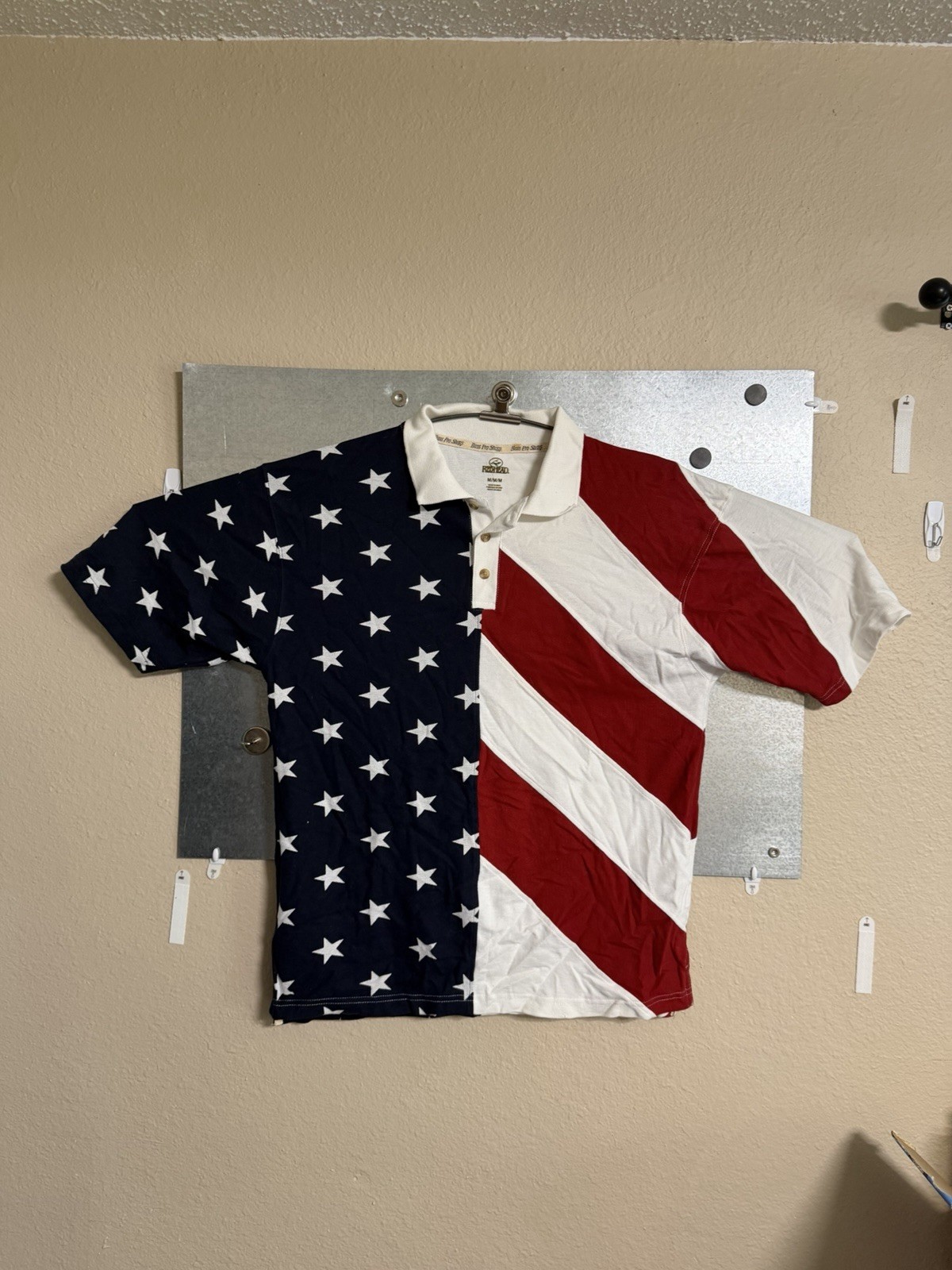 Red Head Brand Men’s Short Sleeve Polo Shirt Size M medium US Flag Shirt