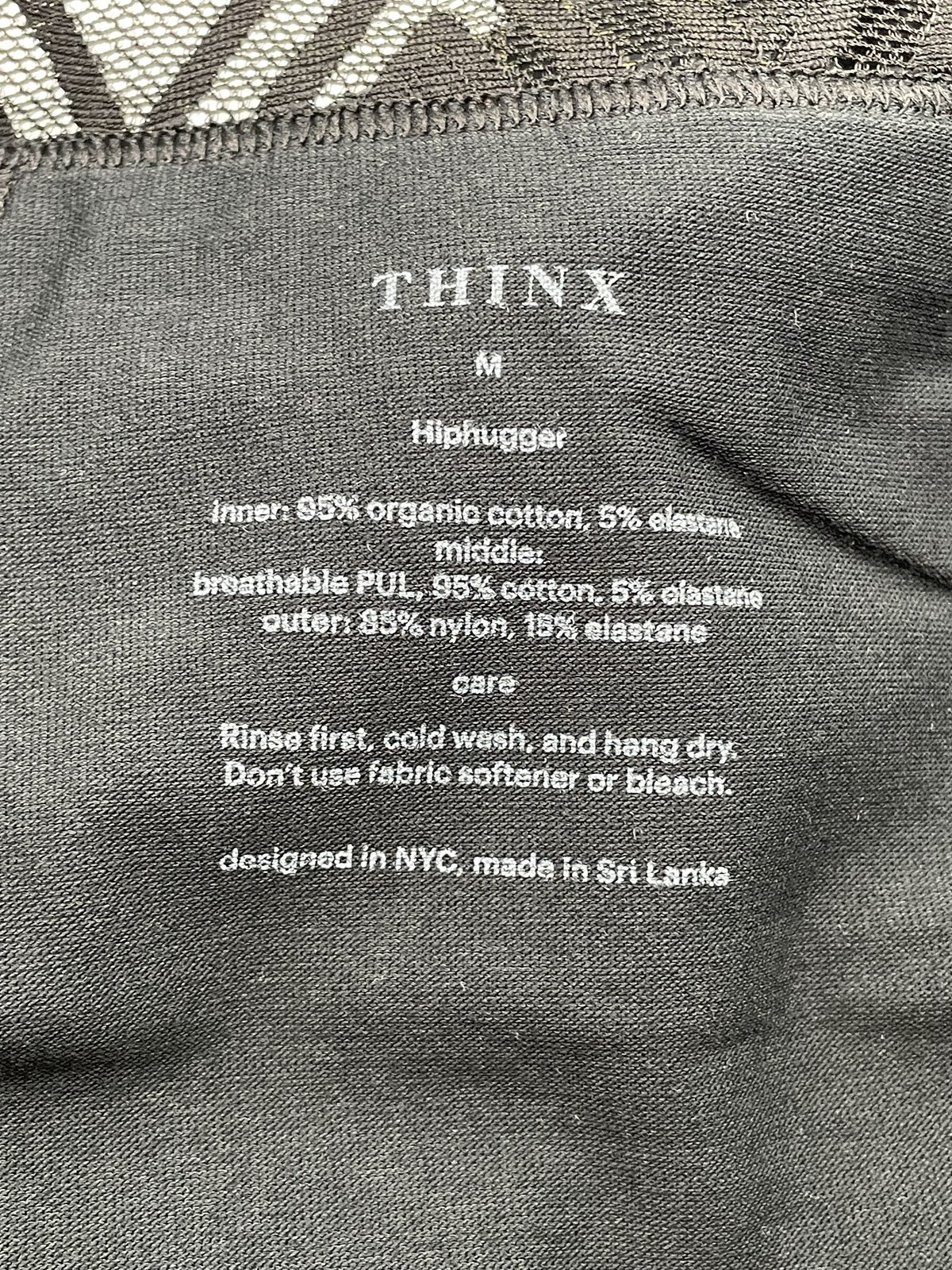 3- THINX Hiphugger Period Proof Panties Women’s Black Medium M Leak Resistant