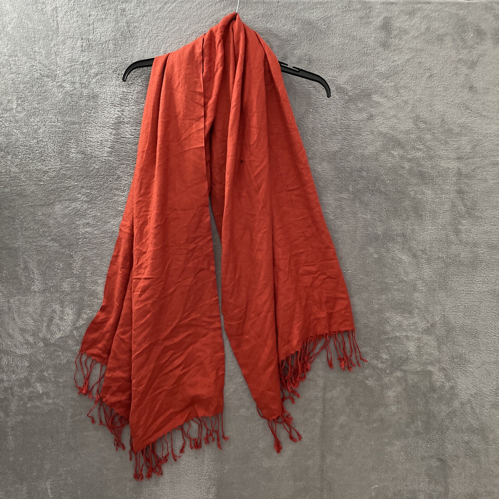 Pashmina Scarf Womans One Size Solid Orange Fringed Long 100% Pashmina