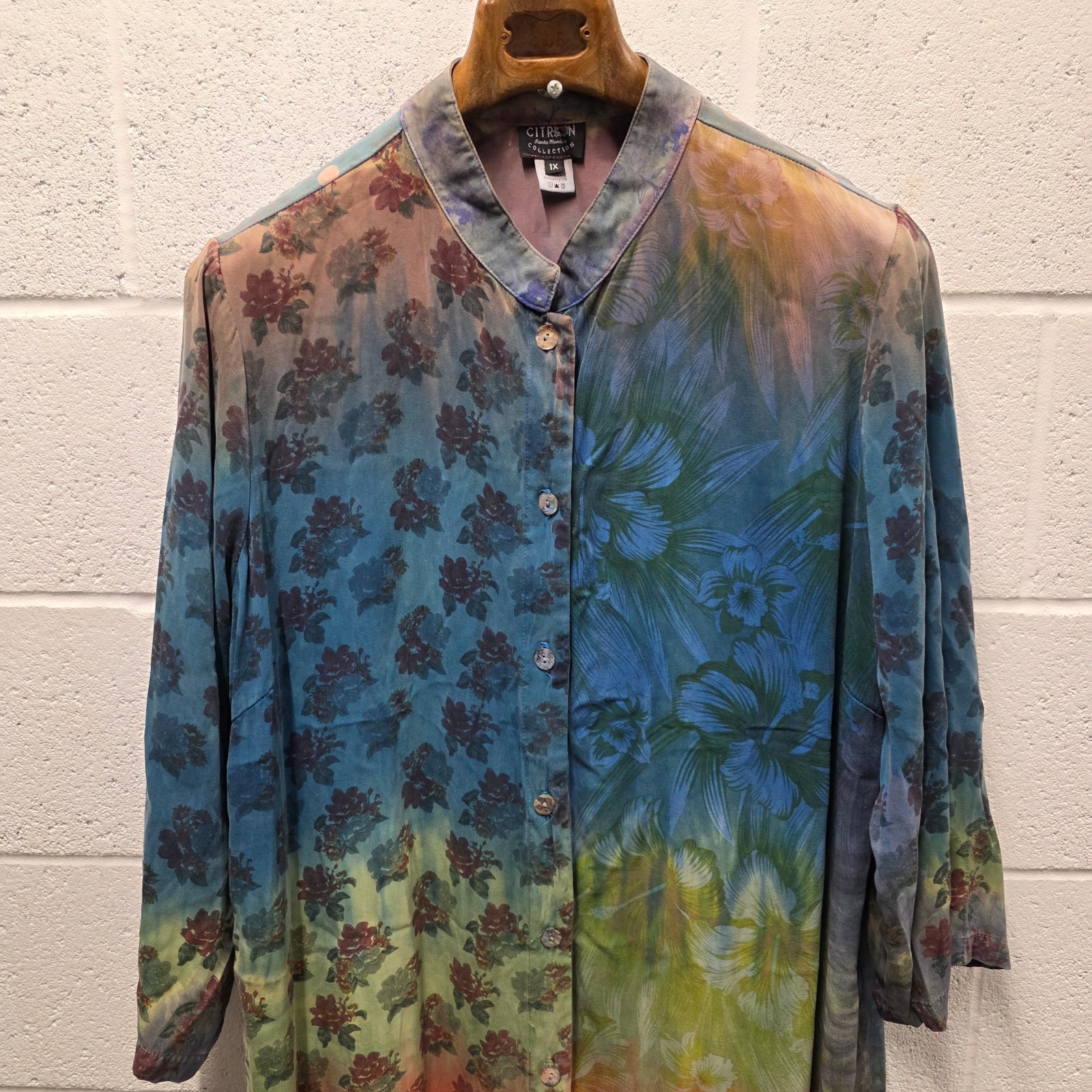 Citron Santa Monica Silk Tonal Jacquard Kimono Button Jacket Asian Multicolor 1X