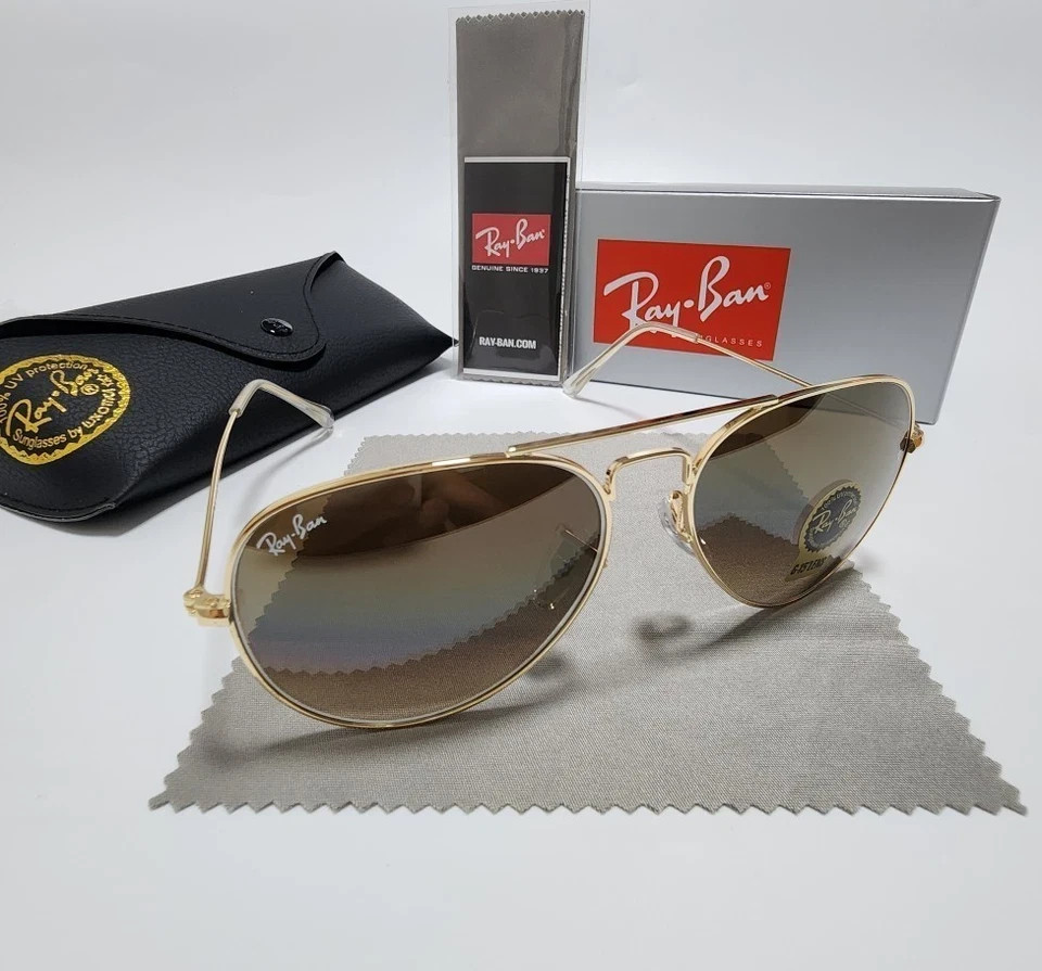 Ray-Ban RB3025 Gold Frame Gradient Brown Glass Aviator Sunglasses 58mm