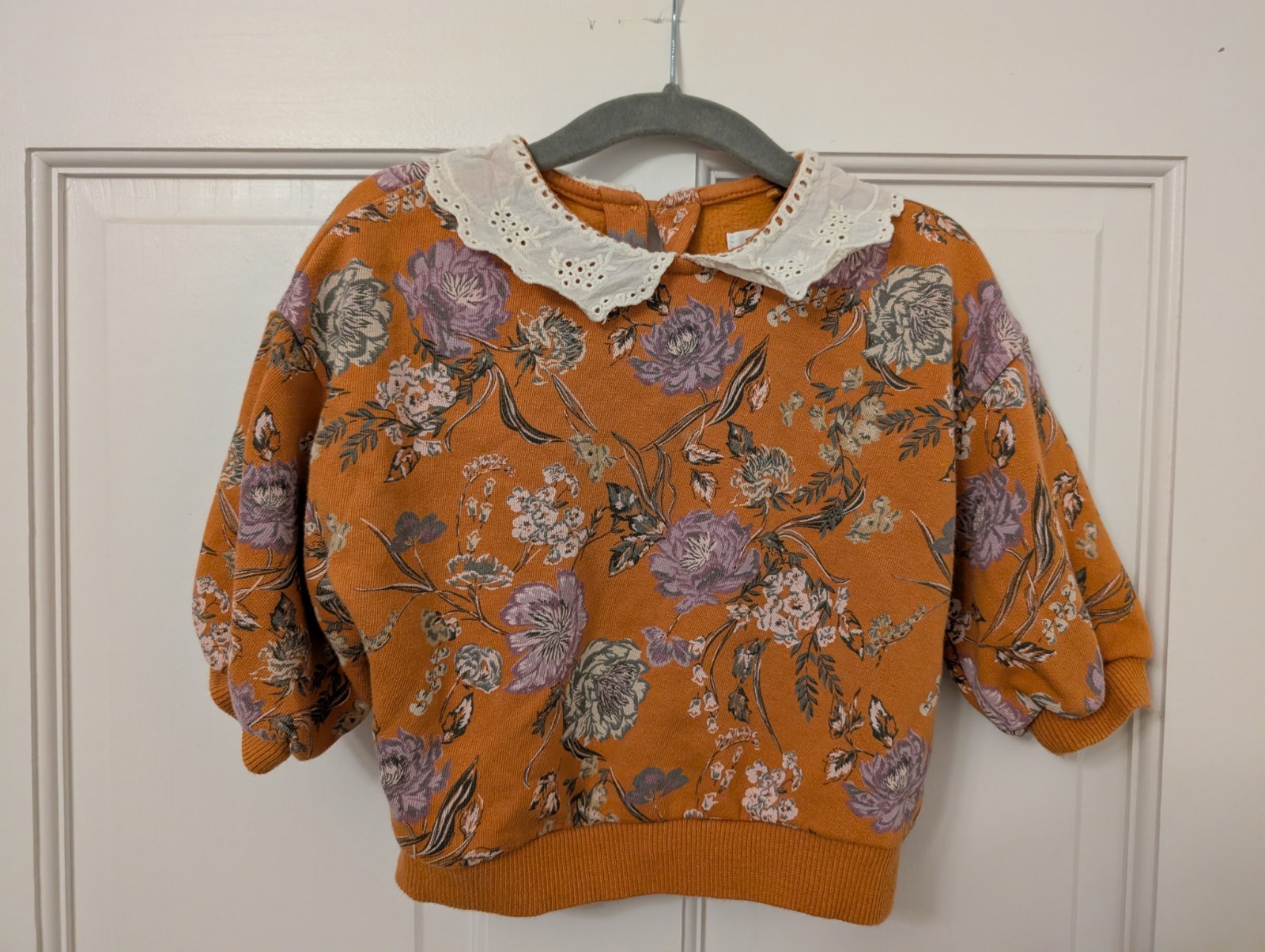 Floral Sweatshirt Peter Pan Collar Puff Sleeves 9-12 Months
